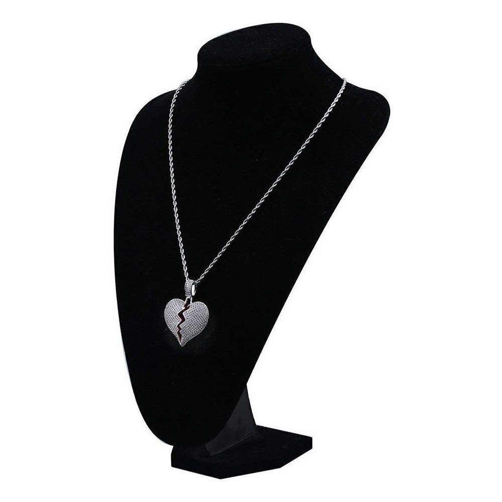 Iced Broken Heart Pendant Necklace - Picture 2 of 3